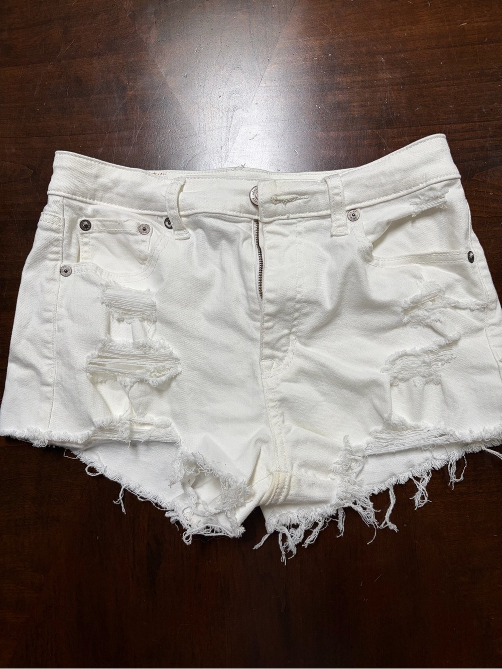 Aeropostale White Distressed Frayed Hem Denim Shorts